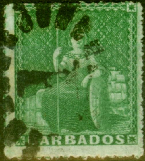 Valuable Postage Stamp from Barbados 1861 Grass-Green SG22 Fine Used
