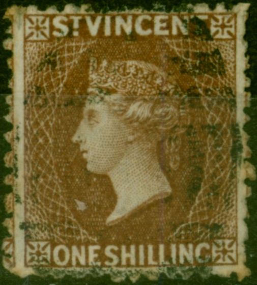 Rare Postage Stamp from St Vincent 1869 1s Brown SG14 Fine Used Stamps