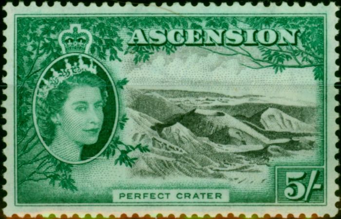 Rare Postage Stamp Ascension 1956 5s Black & Blue-Green SG68 Fine LMM