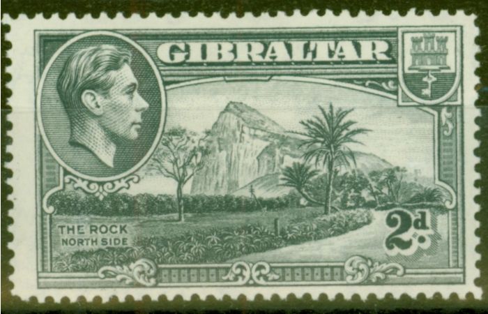 Rare Postage Stamp from Gibraltar 1938 2d Grey SG124 P.14 Fine Lightly Mtd Mint