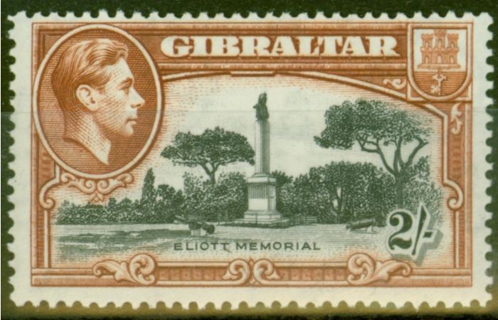 Old Postage Stamp from Gibraltar 1938 2s Black & Brown SG128 P.14 V.F Very Lightly Mtd Mint