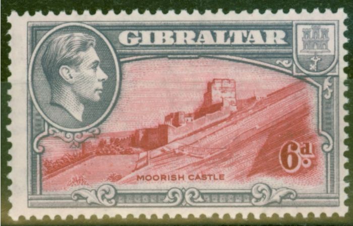 Valuable Postage Stamp from Gibraltar 1938 6d Carmine & Grey-Violet SG126 P.13.5 V.F Very Lightly Mtd Mint