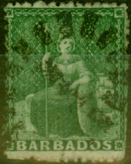 Rare Postage Stamp from Barbados 1870 (1-2d) Green SG43 Fine Used