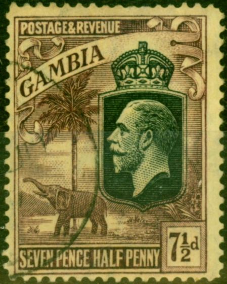 Old Postage Stamp from Gambia 1922 7 1/2d Purple-Yellow SG119 Fine Used
