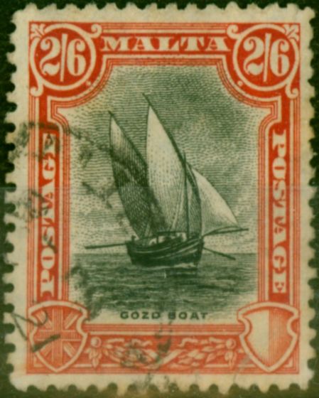 Old Postage Stamp Malta 1926 2s6d Black & Vermilion SG169 Fine Used