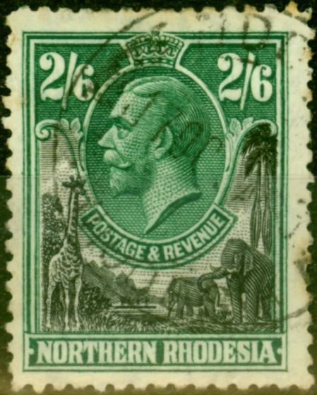 Old Postage Stamp from Northern Rhodesia 1925 2s6d Black & Green SG12 Good Used
