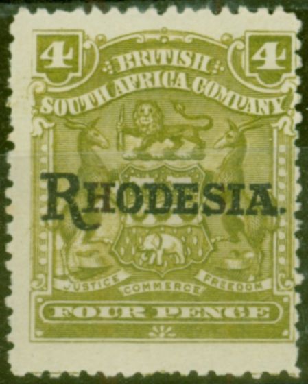 Valuable Postage Stamp from Rhodesia 1909 4d Olive SG105 Fine Mtd Mint