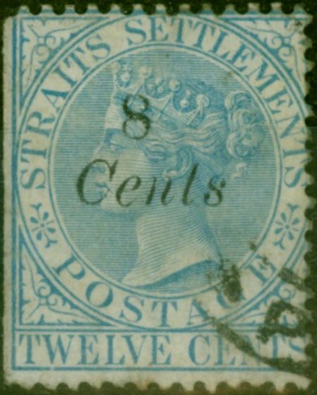 Valuable Postage Stamp Straits Settlements 1884 8c on 12c Blue SG74 Ave Used