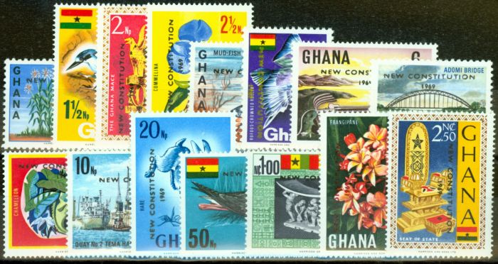Rare Postage Stamp from Ghana 1969 New Constitution Set of 15 SG541-555 Very Fine MNH