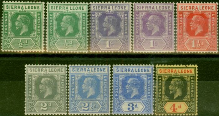 Rare Postage Stamp Sierra Leone 1921-25 Set of 9 to 4d SG131-137 Fine LMM