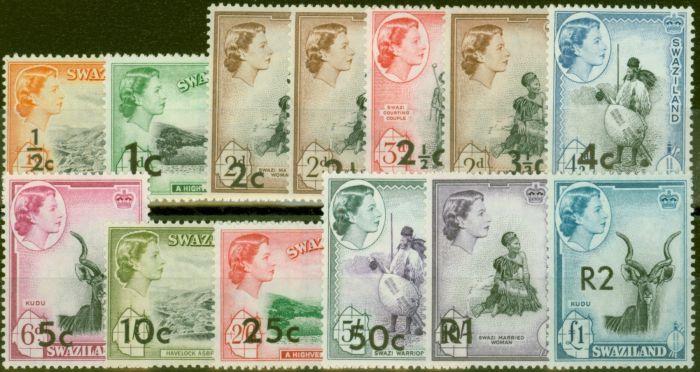 Valuable Postage Stamp from Swaziland 1961 set of 13 SG65-77a V.F MNH