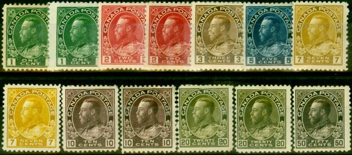 Collectible Postage Stamp from Canada 1911-16 Extended Set of 13 SG196-215 Fine & Fresh Lightly Mtd Mint