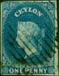 Ceylon 1857 1d Blue SG2a Fine Used Queen Victoria (1840-1901) Old Stamps