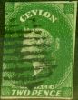 Collectible Postage Stamp from Ceylon 1857 2d Green SG3 Good Used (2)