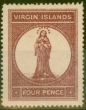 Rare Postage Stamp from Virgin Islands 1867 4d Lake Red Pale Rose Paper SG15 Fine Unused
