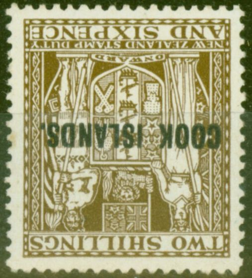 Valuable Postage Stamp from Cook Islands 1951 2s6d Dull Brown SG131w Wmk Inverted Fine MNH