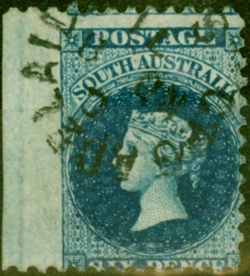 Rare Postage Stamp from South Australia 1870 6d Indigo SG97 P.10 Fine Used