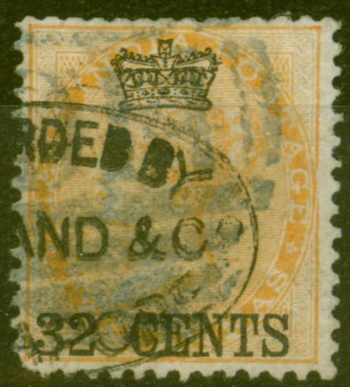 Collectible Postage Stamp from Straits Settlements 1867 32c on 2a Yellow SG9 Ave Used with Chop