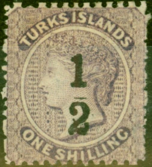 Rare Postage Stamp from Turks Islands 1881 1/2 on 1s Lilac SG14 Type 6 Fine Unused