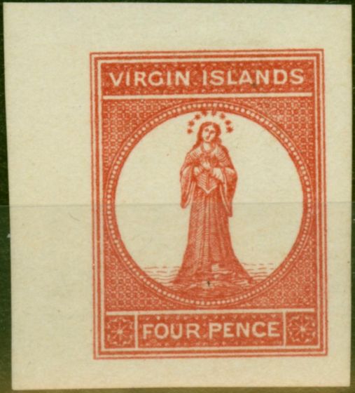 Old Postage Stamp Virgin Islands 1887 4d Chestnut SG35 Imperf Proof on Wove Paper Fine & Fresh Unused
