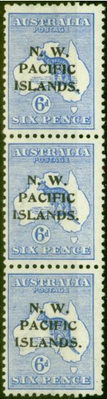 Old Postage Stamp from New Guinea 1915 6d Ultramarine SG78 (A,B & C) Fine & Fresh Mtd Mint Strip of 3