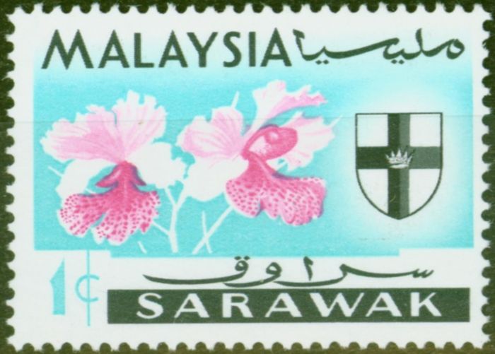Old Postage Stamp from Sarawak 1965 1c Vanda Hookeriana SG212c Grey Omitted V.F MNH