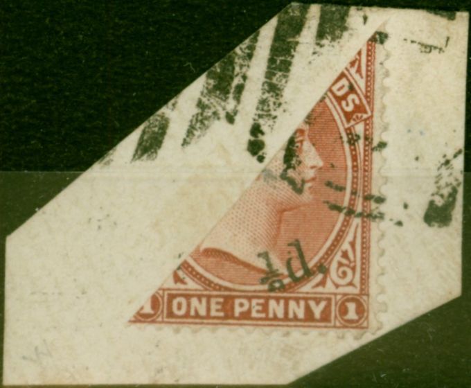 Valuable Postage Stamp Falkland Islands 1891 1/2d on Half 1d Red-Brown SG14 Fine Used on Piece