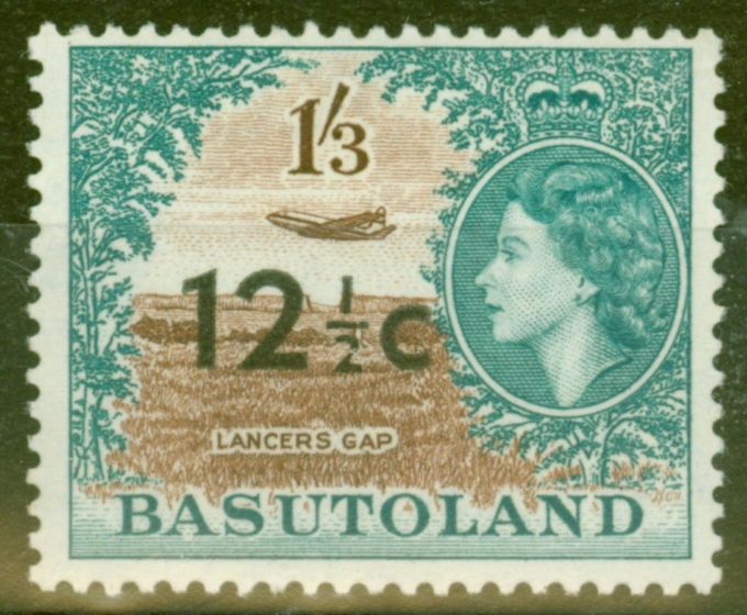 Rare Postage Stamp from Basutoland 1961 12 1/2c on 1s3d Brown & Turq Green SG65 Type I Fine & Fresh VLMM