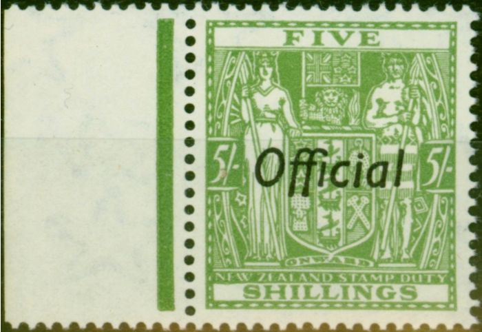 Old Postage Stamp New Zealand 1943 5s Green SG0133 P.14 V.F MNH