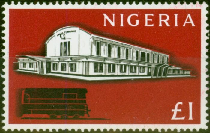 Old Postage Stamp Nigeria 1961 £1 Black & Carmine-Red SG101 V.F MNH