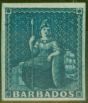 Collectible Postage Stamp from Barbados 1855 (1d) Dp Blue SG10 V.F Lightly Mtd Mint