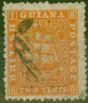 Old Postage Stamp from British Guiana 1862 2c Orange SG43 Thin Paper P.12  Fine Used