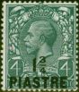 Rare Postage Stamp from British Levant 1913 1 3-4 pi on 4d Dp Grey-Green SG38a 'Thin Pointed 4' in Fraction Fine MM