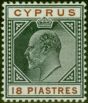 Old Postage Stamp Cyprus 1904 18pi Black & Brown SG58 Fine & Fresh LMM