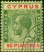 Old Postage Stamp Cyprus 1924 90pi Green & Red-Yellow SG117 V.F.U