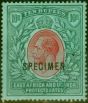Old Postage Stamp East Africa KUT 1912 10R Red & Green-Green SG58s Fine LMM