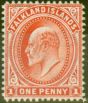 Old Postage Stamp from Falkland Islands 1904 1d Vermilion SG44 Fine Very Lightly Mtd Mint