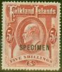 Rare Postage Stamp from Falkland Islands 1904 5s Red Speciman SG50s Fine Mtd Mint