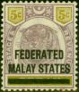 Rare Postage Stamp from Fed of Malay States 1900 5c Dull Purple & Olive-Yellow SG9 Fine & Fresh Lightly Mtd Mint
