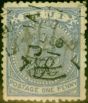 Old Postage Stamp from Fiji 1876 1d Grey-Blue SG28 Good Used with Additional Manuscript