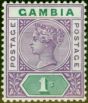 Rare Postage Stamp from Gambia 1898 1s Violet & Green SG44 Fine & Fresh Lightly Mtd Mint Stamp