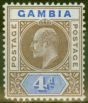 Rare Postage Stamp from Gambia 1902 4d Brown & Ultramarine SG50 Fine Lightly Mtd Mint