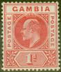 Old Postage Stamp from Gambia 1909 1d Red SG73 Fine Lightly Mtd Mint