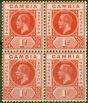 Valuable Postage Stamp from Gambia 1912 1d Red SG87var Break in Value Tablet in a V.F LMM & MNH Block of 4