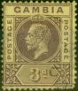 Old Postage Stamp Gambia 1912 3d Purple-Yellow SG91d 'Split A' Good Used