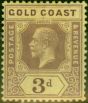 Rare Postage Stamp Gold Coast 1921 3d on Pale Yellow Die II SG77e Fine & Fresh MM