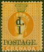 Rare Postage Stamp from Grenada 1886 1d on 4d Orange SG39 Fine & Fresh Mtd Mint
