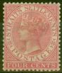 Old Postage Stamp from Straits Settlements 1882 4c Rose SG51 Fine Mtd Mint