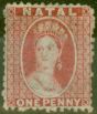 Rare Postage Stamp from Natal 1863 1d Rose SG21 Wmk CC P.12.5 Fine Lightly Used