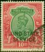 Old Postage Stamp from Jind 1928 10R Green & Carmine SG061 Very Fine Used